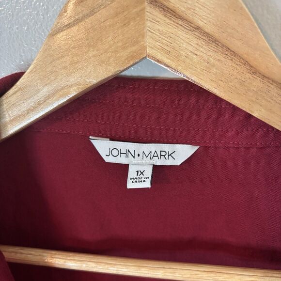 John Mark Red Tunic Top Roll Tab Sleeves Button Up Blouse Sz 1X - Picture 5 of 10